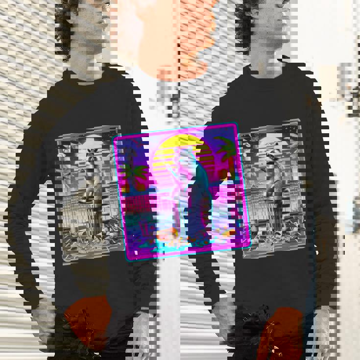 Vaporwave Raccoon Retrowave Synthwave Raccoon Meme Unisex Long Sleeve T-Shirt