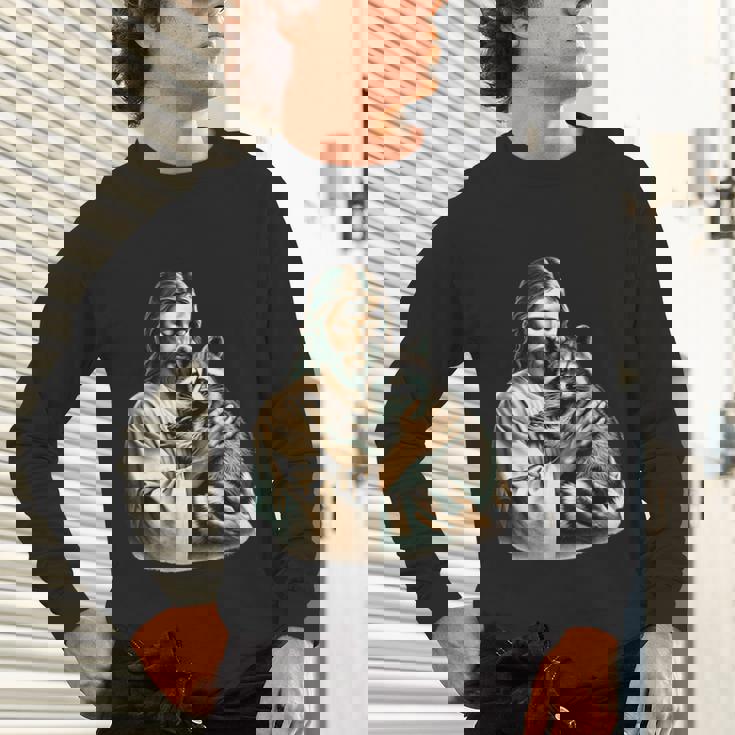 Vintage Jesus & Raccoon Long Sleeve Tee - Unisex Cozy Style