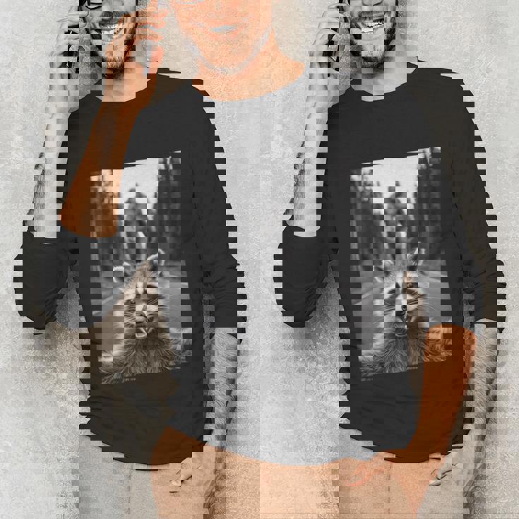 Raccoon & Bigfoot Selfie | Unisex Long Sleeve T-Shirt | Fun Graphic