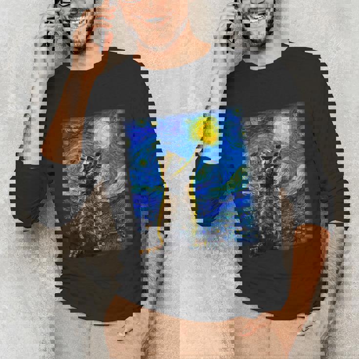 Raccoon Starry Night Van Gogh Unisex Long Sleeve Tee for Art Lovers