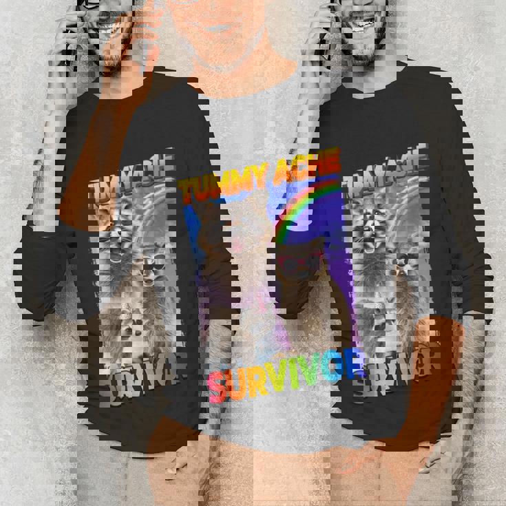 Tummy Ache Survivor Raccoon | Small Unisex Long Sleeve Tee