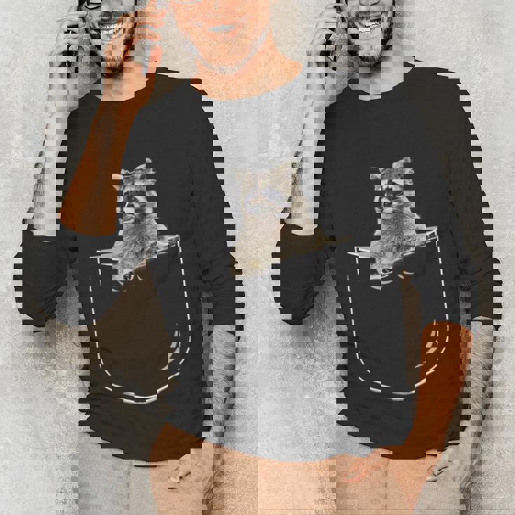 Unisex Raccoon In Pocket Long Sleeve T-Shirt - Fun & Casual