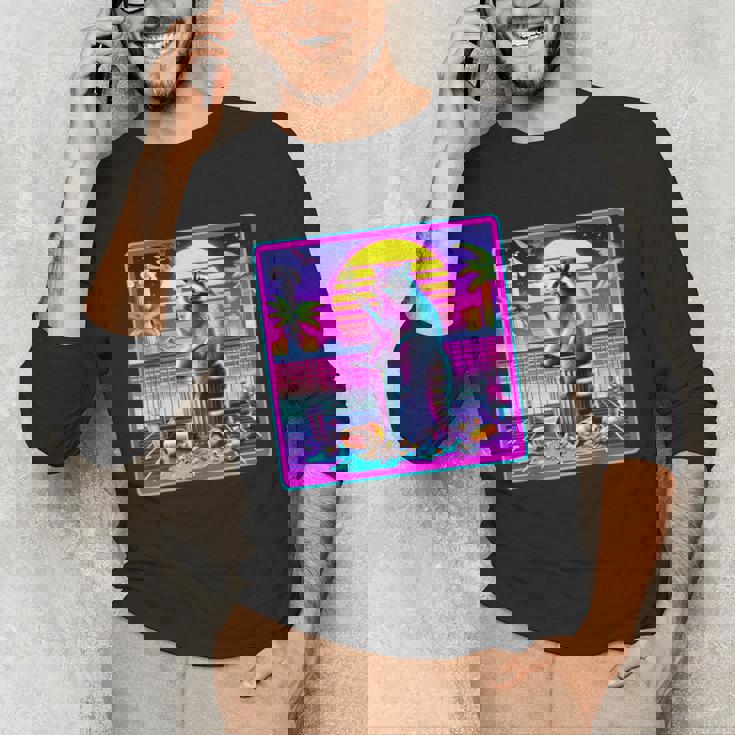 Vaporwave Raccoon Retrowave Synthwave Raccoon Meme Unisex Long Sleeve T-Shirt