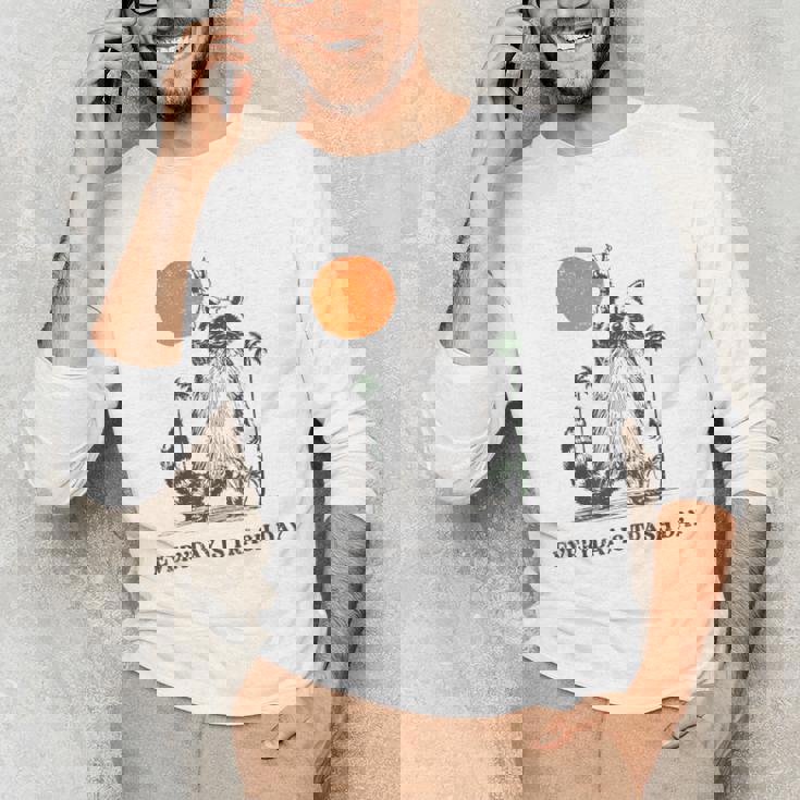 Retro 90s Raccoon Unisex Long Sleeve T-Shirt - Quirky Sunset Design