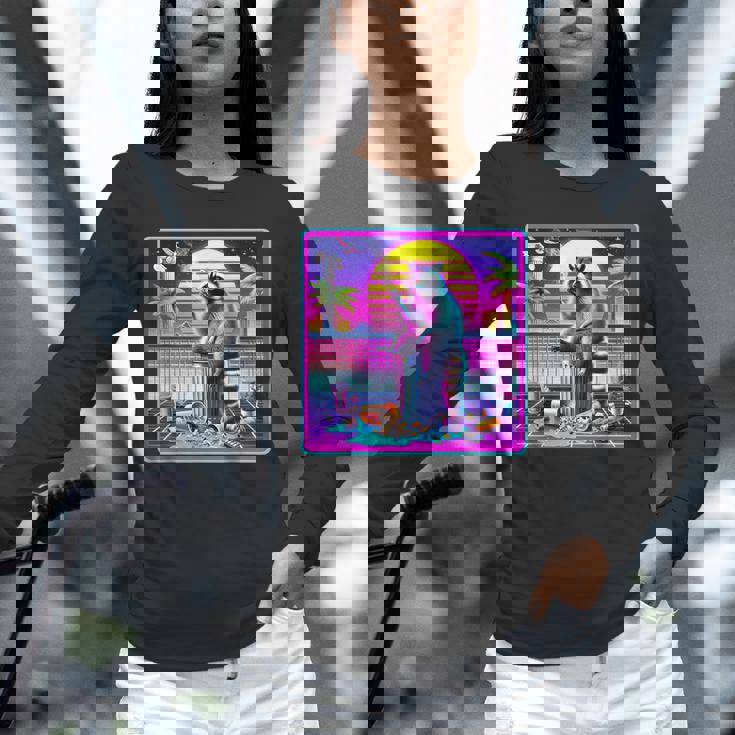 Vaporwave Raccoon Retrowave Synthwave Raccoon Meme Unisex Long Sleeve T-Shirt