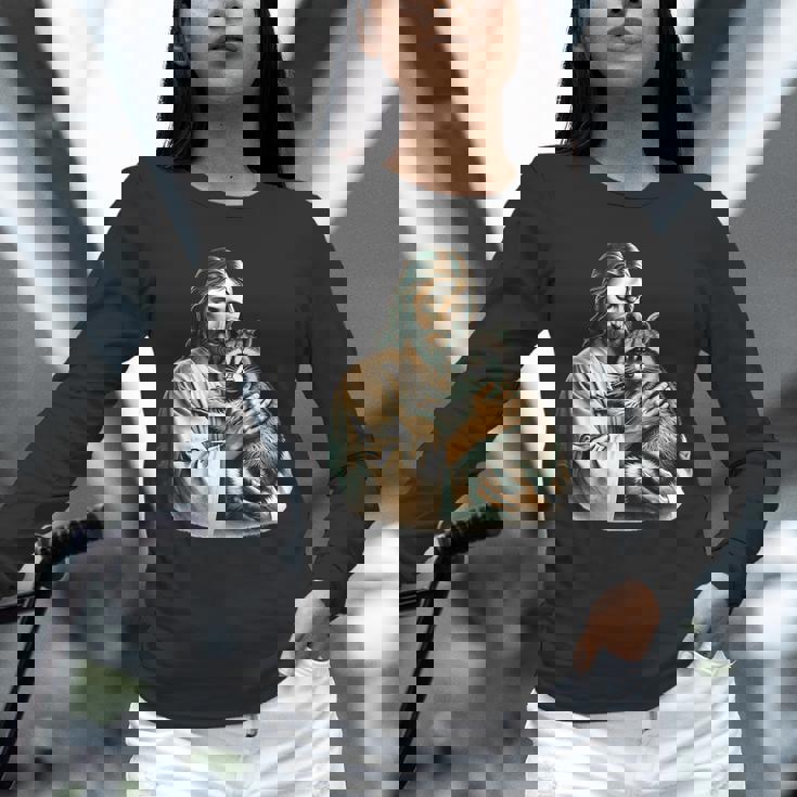 Vintage Jesus & Raccoon Long Sleeve Tee - Unisex Cozy Style