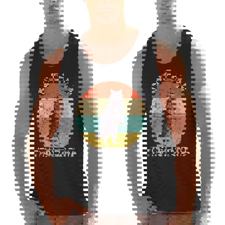 Save the Raccoon Tank Top - Retro Sunset Design for Men