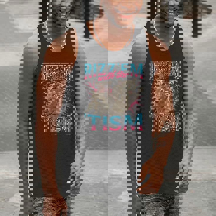 Rizz Em With The Tism Meme Autism Autistic Raccoon Men Tank Top
