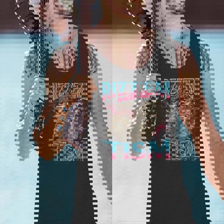 Rizz Em With The Tism Meme Autism Autistic Raccoon Men Tank Top