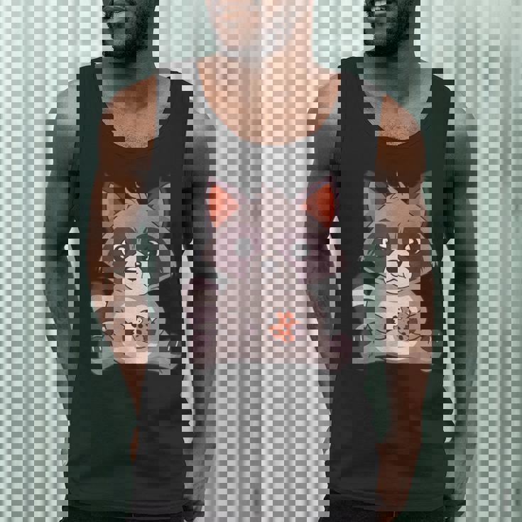 Raccoon Cookie Lover Men's Small Tank Top - Playful Animal Fun