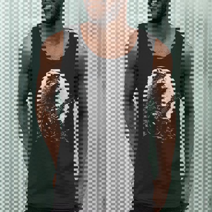Raccoon Guitarist Moon Design | Men's Tank Top for Memes & Music Lovers