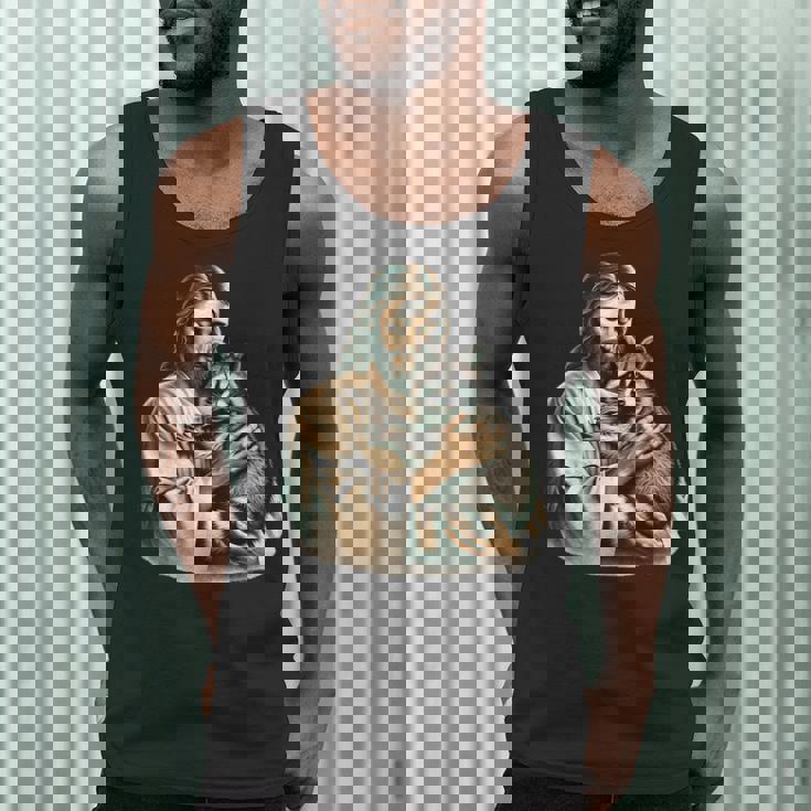 Vintage Distressed Jesus Hugging Raccoon Raccoon Lover Men Tank Top