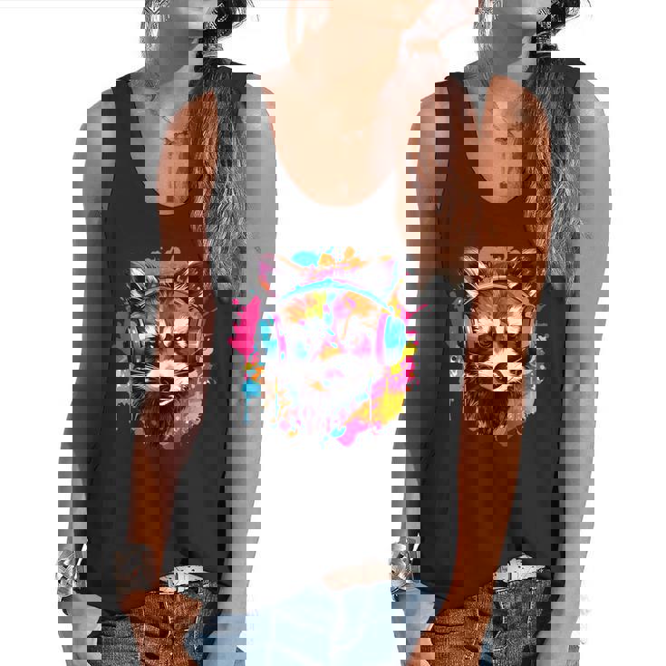 Retro Raccoon Headphone Design Flowy Tank - Adults & Kids