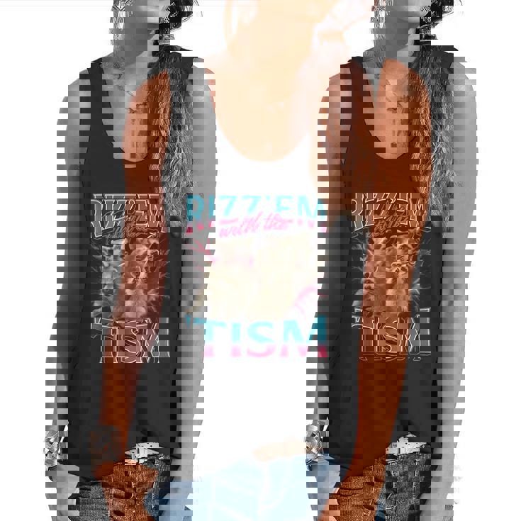 Rizz Em With The Tism Meme Autism Autistic Raccoon Flowy Tank