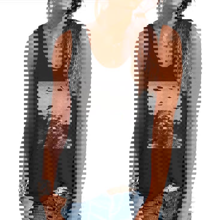 UFO Raccoon Flowy Tank Top - Fun Alien Theme for Casual Wear