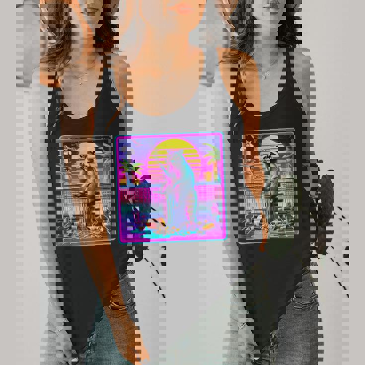 Vaporwave Raccoon Retrowave Synthwave Raccoon Meme Flowy Tank