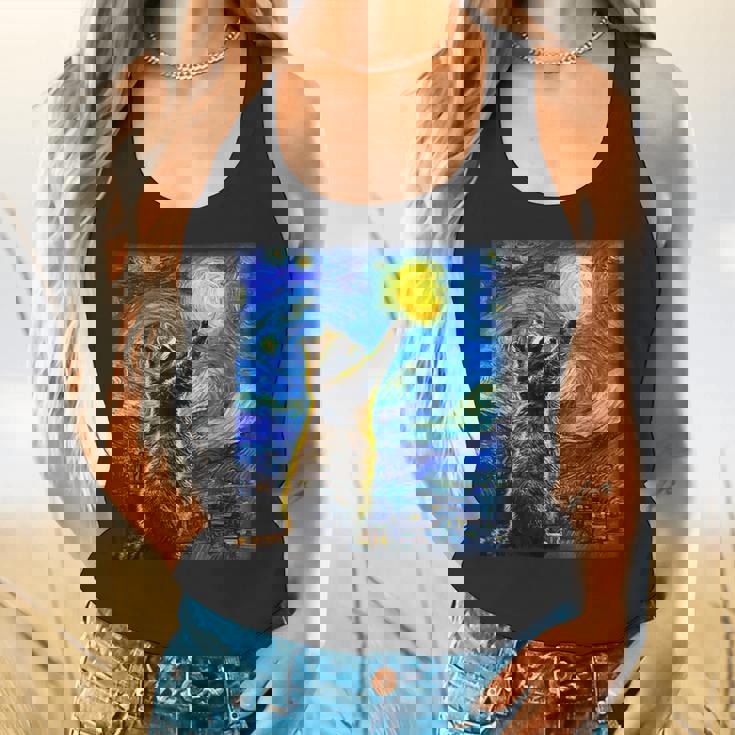 Raccoon Lover Flowy Tank - Starry Night Van Gogh-Inspired Design