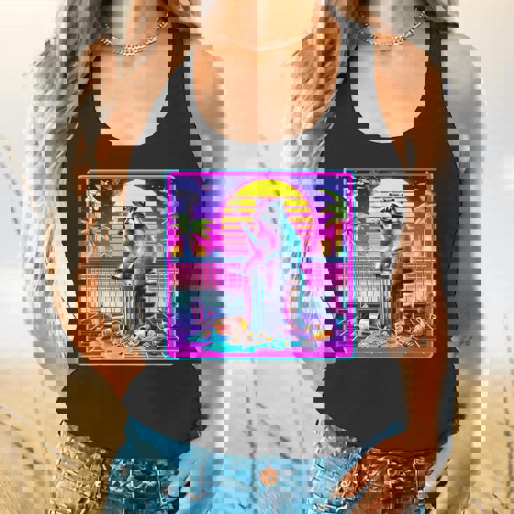 Vaporwave Raccoon Retrowave Synthwave Raccoon Meme Flowy Tank