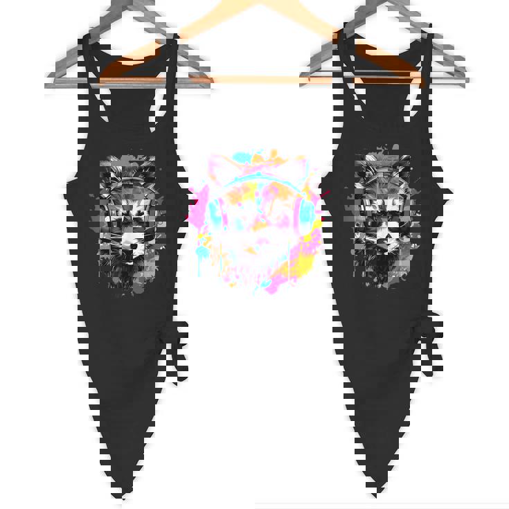 Colorful Raccoon With Headphones Vintage -Adults & Kids - Short Sleeve Modern Style Round Neck Retro Raccoon Theme Flowy Tank