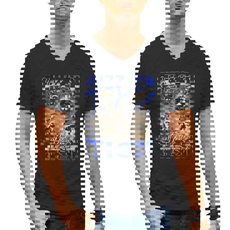 Autistic Raccoon Rizz Meme V-Neck T-Shirt for Men | Fun & Unique