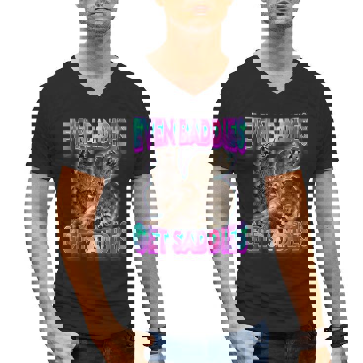 Baddies Get Saddies Raccoon Meme Men's V-Neck T-Shirt | Fun Design