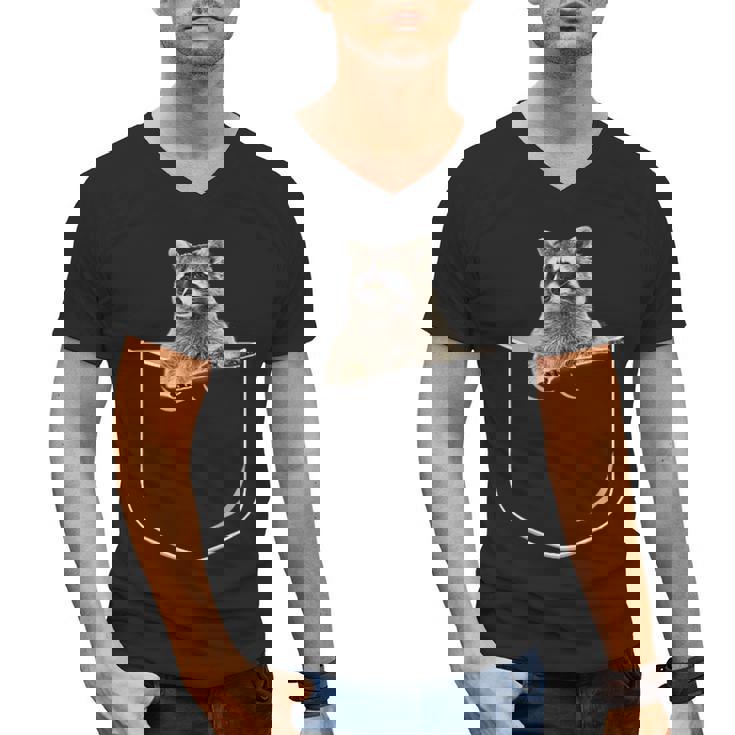 Men's V-Neck T-Shirt - Pocket Raccoon Design | Fun Animal Lovers Tee