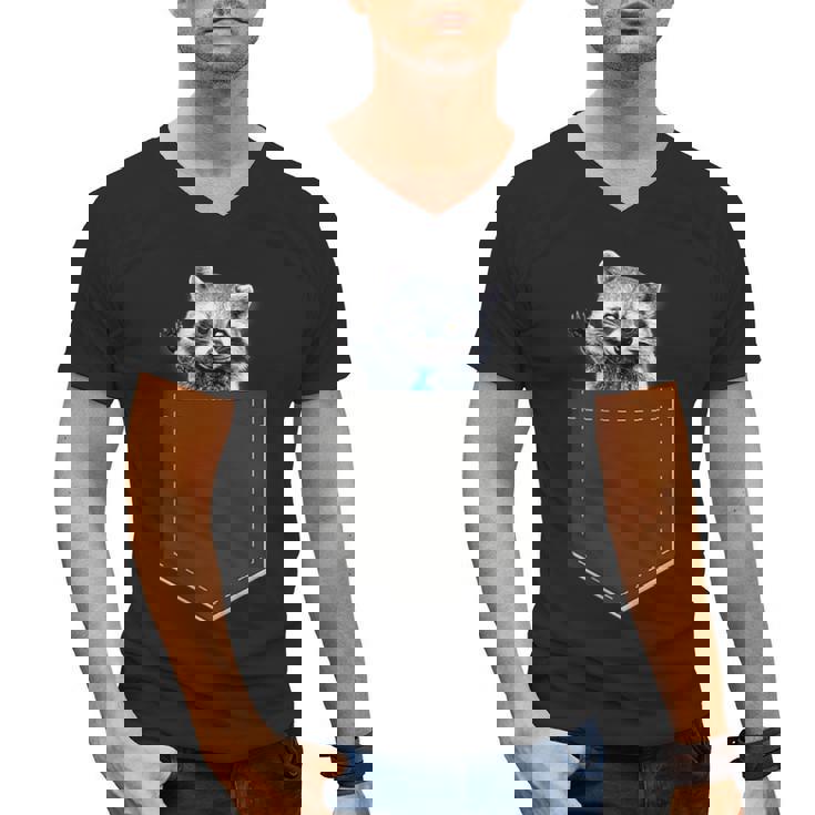 Men's V-Neck T-Shirt with Cute Pocket Raccoon Design | Fun & Casual