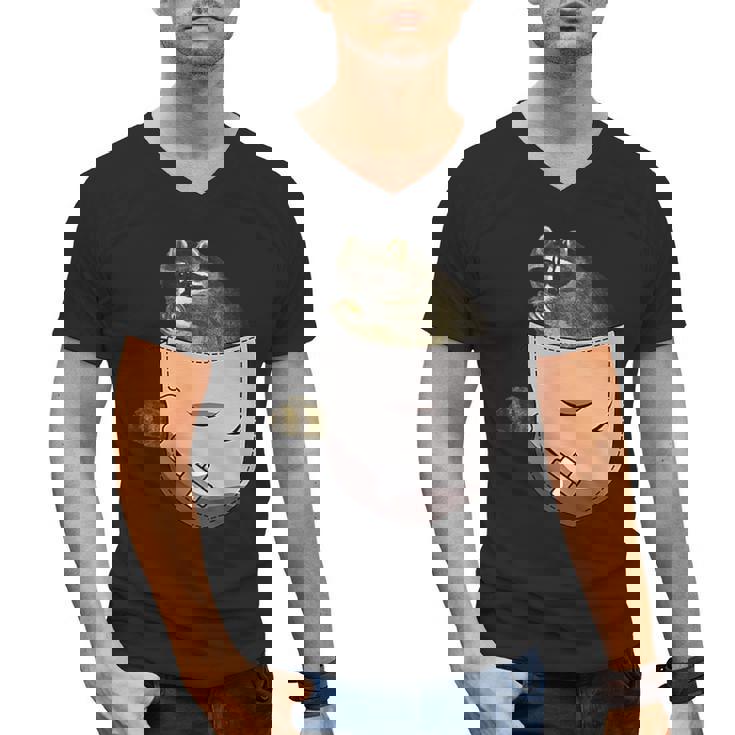 Raccoon Lover V-Neck T-Shirt | Adorable Pocket Design for Men