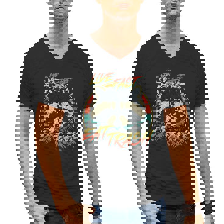 Retro Raccoon Men's V-Neck T-Shirt - Live Fast Eat Trash