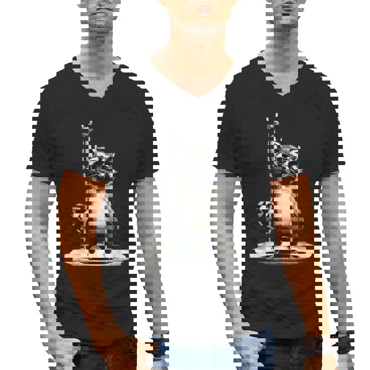Retro Raccoon Rock V-Neck T-Shirt for Music Lovers