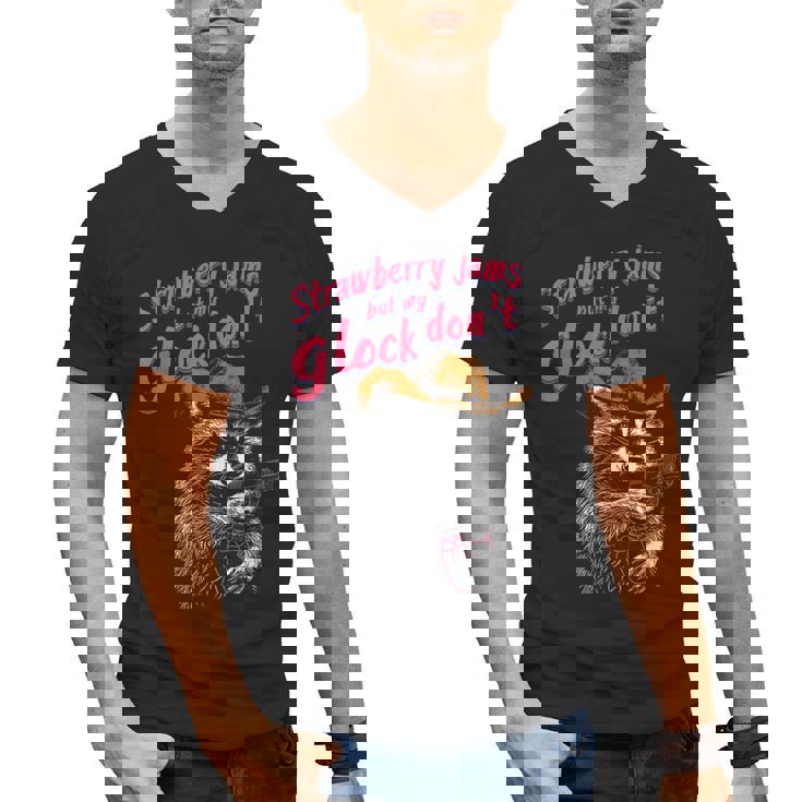Strawberry Jams But My Don't Raccoon Men's V-Neck T-Shirt