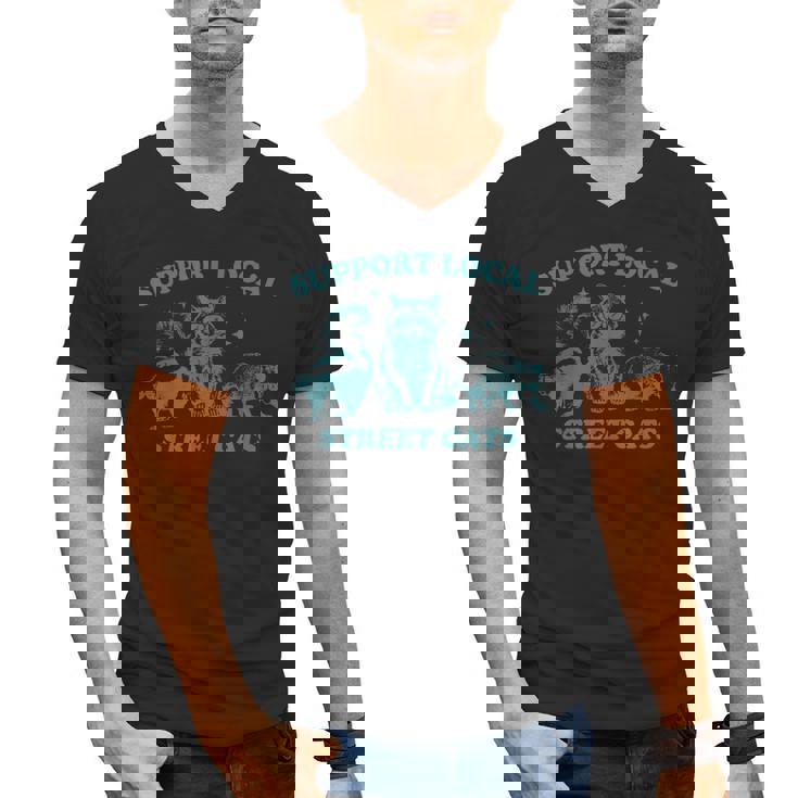 Support Local Street Cat Vintage Raccoon Wildlife Men's V-Neck Tee