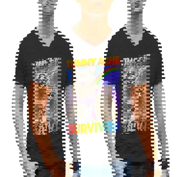 Tummy Ache Survivor V-Neck T-Shirt - Small Men's Raccoon Design