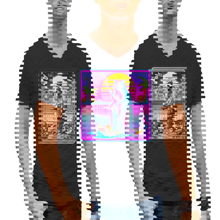 Vaporwave Raccoon Men's V-Neck T-Shirt - Retro Meme Aesthetic