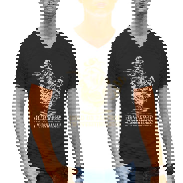 Vintage Western Humor | Overstimulated Cowboy Raccoon Men's V-Neck T-Shirt