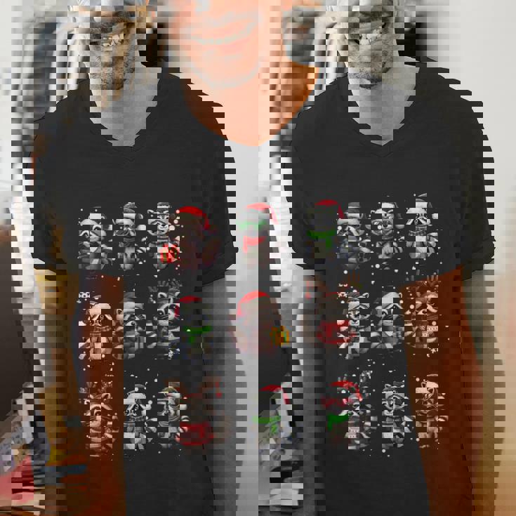 Raccoon Christmas Pajama Men's V-Neck Tee | Festive Lights Fun