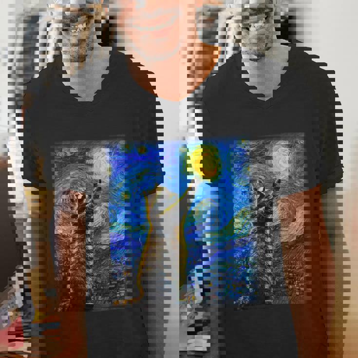 Raccoon Starry Night Van Gogh Men's V-Neck T-Shirt for Art Lovers