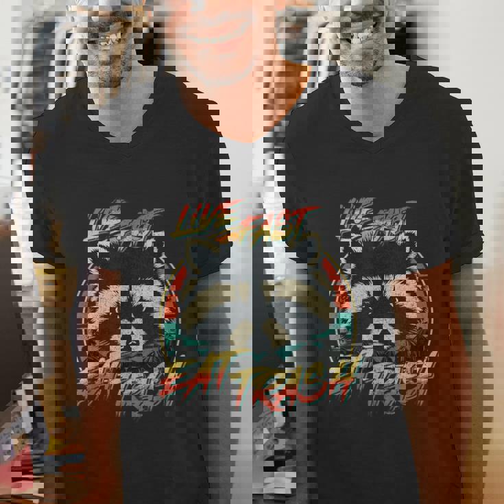 Retro Raccoon Men's V-Neck T-Shirt - Live Fast Eat Trash