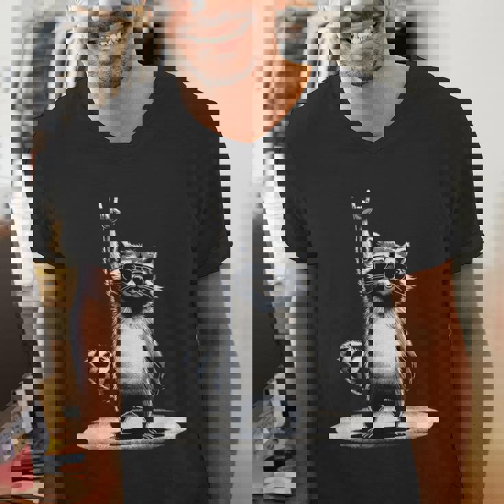 Retro Raccoon Rock V-Neck T-Shirt for Music Lovers