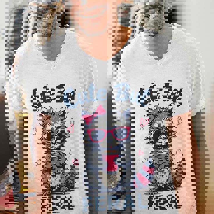 Cute But Feral Raccoon V-Neck T-Shirt for Women & Men - Fun Summer Style