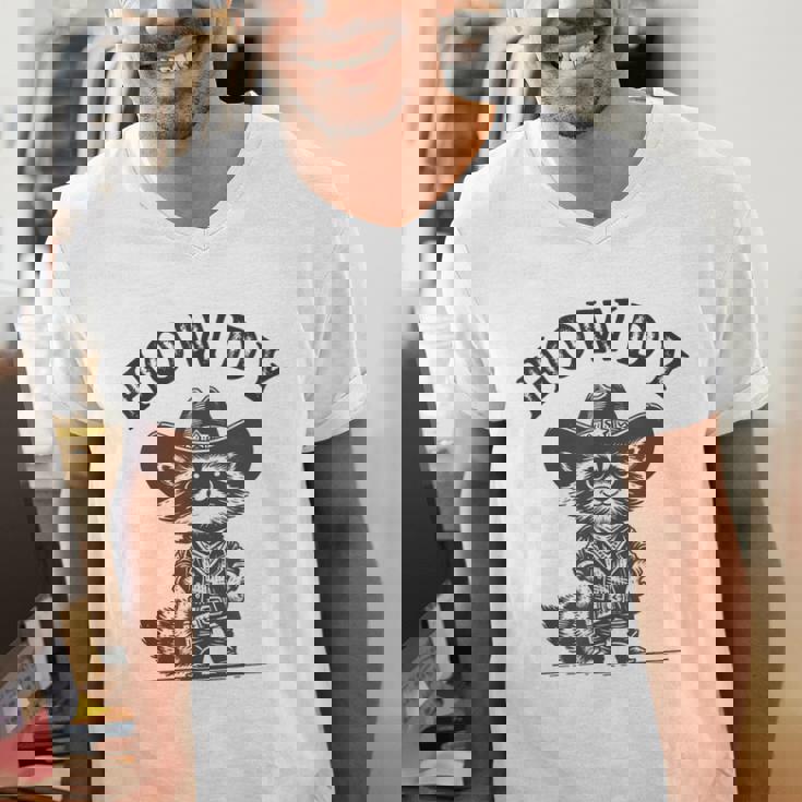 Howdy Raccoon Unisex V-Neck T-Shirt for Animal Lovers | Cowboy Theme