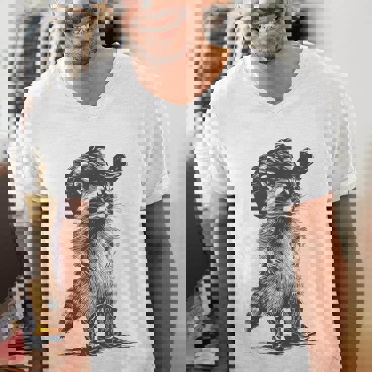 Raccoon Cowboy V-Neck T-Shirt - Unisex Fun Graphic for Animal Lovers