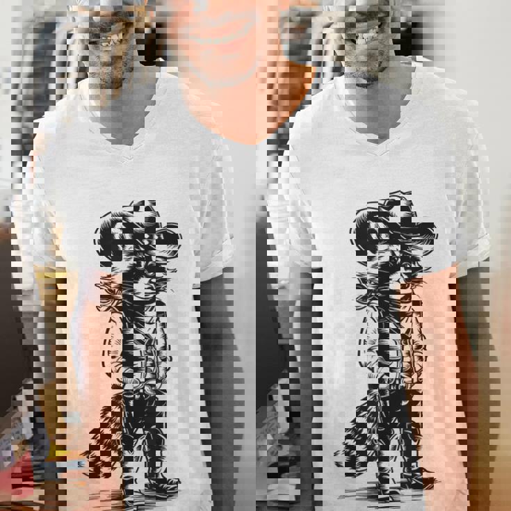 Raccoon Western V-Neck T-Shirt for Men & Women - Cowboy Cowgirl Style