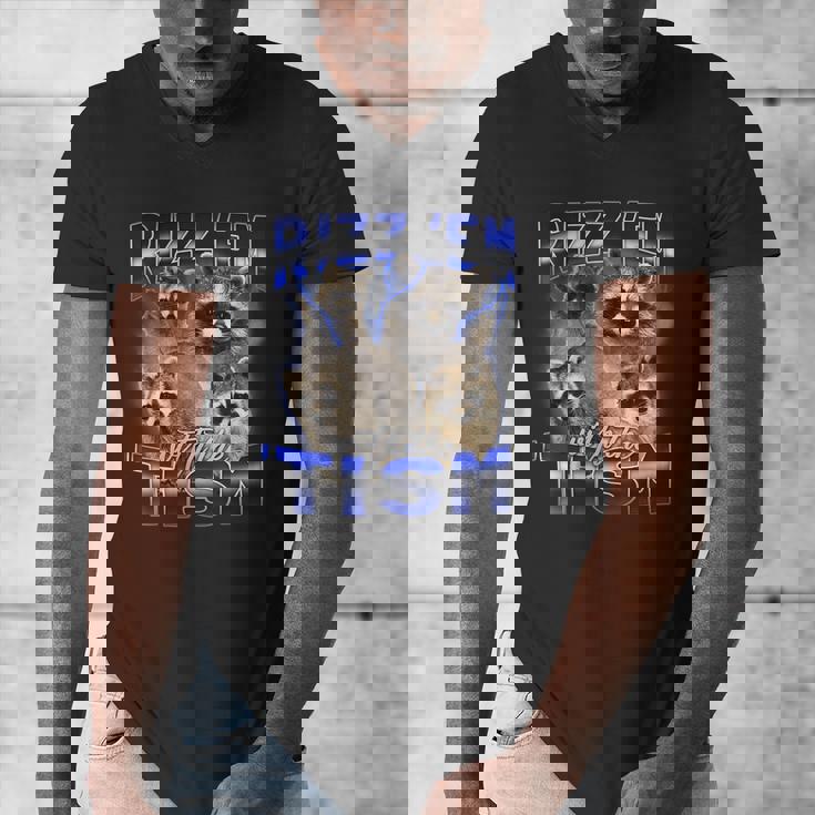 Autistic Raccoon Rizz Meme V-Neck T-Shirt for Men | Fun & Unique
