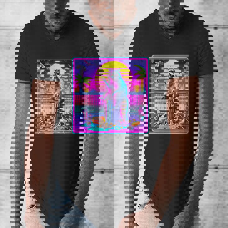 Vaporwave Raccoon Men's V-Neck T-Shirt - Retro Meme Aesthetic
