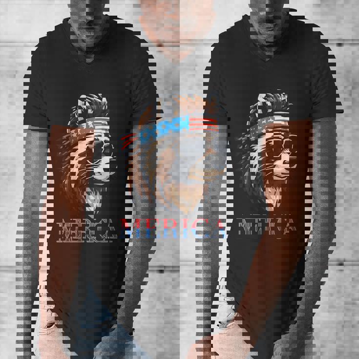 Vintage Raccoon Men's V-Neck T-Shirt - Embrace Relaxed Vibes