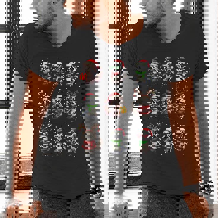 Raccoon Christmas Pajama Men's V-Neck Tee | Festive Lights Fun
