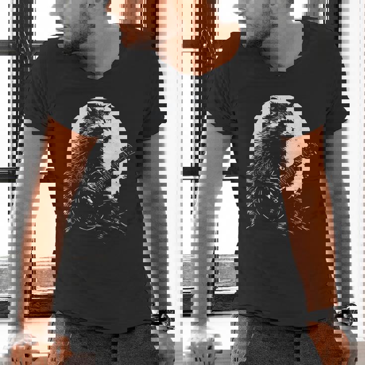 Raccoon Playing Guitar T-Shirt - Moonlit Guitarist Vibe | Men's V-Neck