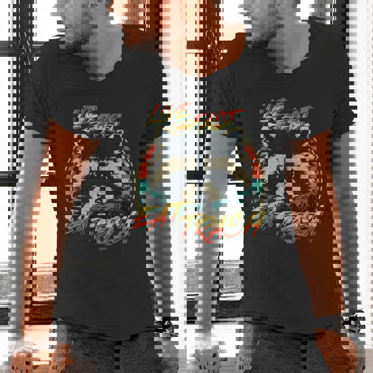Retro Raccoon Men's V-Neck T-Shirt - Live Fast Eat Trash