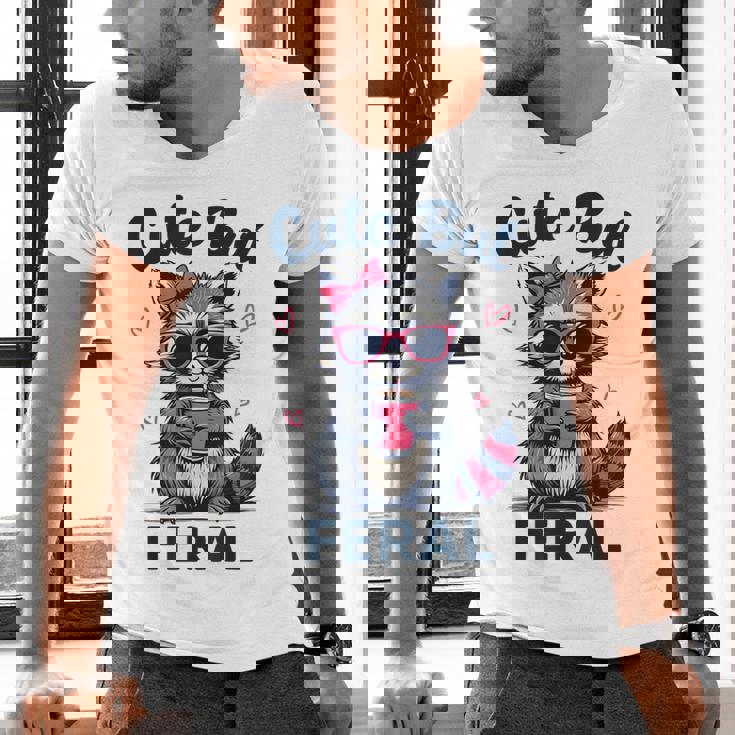 Cute But Feral Raccoon V-Neck T-Shirt for Women & Men - Fun Summer Style